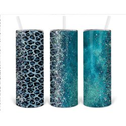 Turquoise and leopard animal print Personalized 20 oz skinny Tumbler