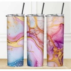 Tumbler Personalization Available Sublimation Permanent Marble Design Gift Box Water Bottle Straw Custom  Name Water Col