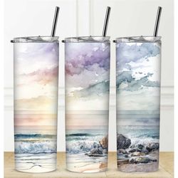 Personalization Available Tumbler Straw Hot Cold Drinks Stainless Steel Sublimation Beach Ocean Gift Water Bottle Leak F