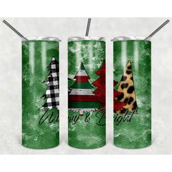 Merry and Bright Christmas Tree Christmas Personalized 20 oz skinny Tumbler