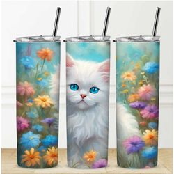 Cat Kitten Flowers Tumbler Personalization Available Straw Hot Cold Drinks Stainless Steel Sublimation Design Custom Wat