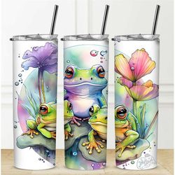 Frogs Water Lily Tumbler Personalization Available Straw Hot Cold Drinks Stainless Steel Sublimation Design Custom Name