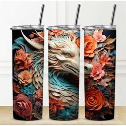 3D Dragon Design Tumbler Personalization Available Straw Hot Cold Drinks Stainless Steel Sublimation Custom Name Water B