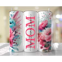 Personalized Mom Tumbler, Personalized Stainless Steel Hot Pink  Floral  Skinny Tumbler, Mother's Day Gift, Gift For Mom