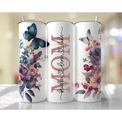 Personalized Mom Tumbler, Personalized Stainless Steel Floral Butterfly Skinny Tumbler, Mother's Day Gift, Gift For Mom,