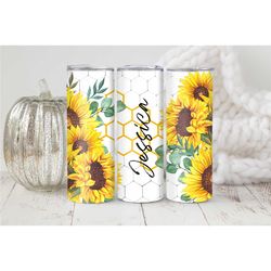 Personalized Sunflower Tumbler with Straw Summer Floral Custom Travel Mug Reusable Coffee Cup gift idea for her