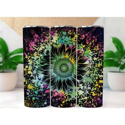 Black and neon sunflower colorful 20oz skinny tumbler