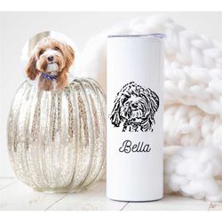 Personalized pet Dog tumbler with Animal portrait, Unique travel mug gift for pet lovers, Dog or Cat Picture Portait