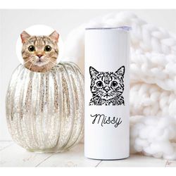 Personalized pet Cat tumbler with Animal portrait, Unique travel mug gift for pet lovers, Dog or Cat Picture Portait