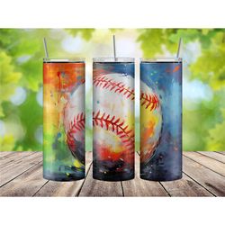Baseball Watercolor Tumbler Cup, Baseball Gifts for Men, Sports Tumbler with Straw and Lid, Baseball Tumbler for Him, Co
