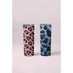 20oz Pink Cheetah & Blue Cow Print Tumbler - Insulated Stainless Mug, Personalized Travel Cup, Unique Eco-Friendly Drink