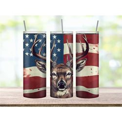 Rustic USA Flag Deer Hunting Tumbler Cup, Deer Tumbler with American Flag, Outdoorsy Gifts for Men, Rustic Tumbler for H