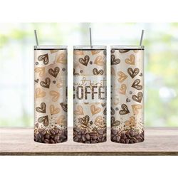 But First Coffee 20oz Tumbler with Lovely Heart Print, Coffee Lover Gift, Iced Coffee Tumbler for Her, Coffee Tumbler Cu