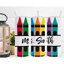Personalized Teacher Tumbler, 20oz Skinny Tumbler, Crayon Tumbler, School Tumbler, Gifts for Teachers, Gifts for ECE, Co