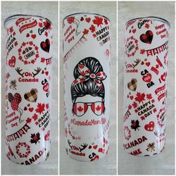 Canadian themed Canada Mom Life 20oz Stainless Steel Travel Tumbler