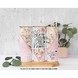 She's Mom Strong Personalized Tumbler for Mothers Day, Gifts from husband and kids
