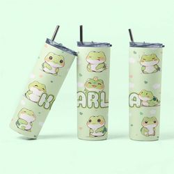 Cute Kawaii Frog 20oz Stainless Steel Skinny Tumbler - Adorable Personalized Frog Stainless Steel Tumbler
