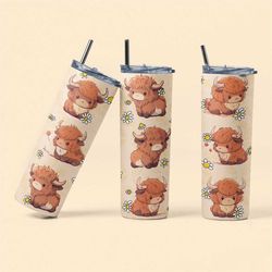 Charming Kawaii Highland Cows - Unique 20 Oz Stainless Steel Tumbler with Handcrafted Highland Cow Design | Highland Cow