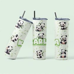 Adorable Personalized Panda Tumbler - Unique 20 Oz Skinny Tumbler with Cute Panda Illustrations, Perfect Gift for Animal