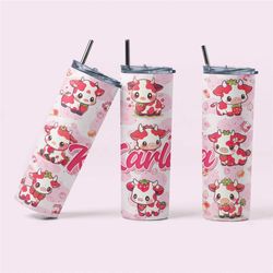 Berrylicious Cow Custom Tumbler - Artisanal 20 Oz Skinny Stainless Steel Tumbler, Personalize with Your Name, Sweet Cow