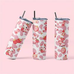 Strawberry Cow Handcrafted Stainless Steel Tumbler - Personalized 20 Oz Skinny Tumbler