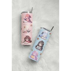 Adorable Chibi Kawaii Girls Reading - Handcrafted 20 Oz Skinny Stainless Steel Tumbler with Vibrant Bookish Design | Chi