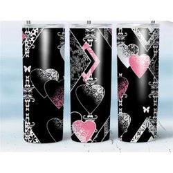 Black heart valentines day tumbler, black and pink tumbler, valentines day gifts, 20oz skinny tumbler