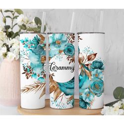 Floral Grammy Tumbler for Mother's Day Gift for Grammy,Grammy teal Travel Cup for Grandma Gifts, Tall Skinny Tumbler wit