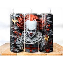 3D Clown Horror Movie Characters Halloween 20oz Skinny Tumbler Double Wall Insulated Travel Mug Cup Gift For Her, Co Wor