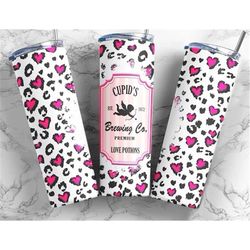 Cupid Brewing Co. Happy Valentines Day 20oz Skinny Tumbler, Leopard  Pink Hearts, Gift for Her Travel Mug, Double Double