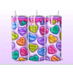 Funny Valentine's Day Inflated Tumbler, 3D Puffy Look Heart Conversation Candy Gift 20oz Skinny Tumbler, Gift for Her, T
