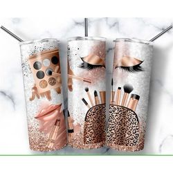 Rose Gold Glitter Makeup Cosmetic Girly Girlie Tumbler, 20oz Skinny Tumbler, Gift for her, Travel Mug Cup, Double Wall I