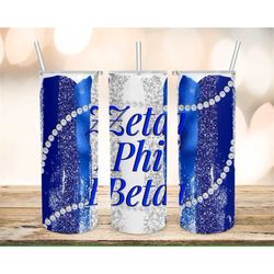 Zeta Phi Beta Inspired ZPB-Brush Strokes Pearls Glitter Woman Sorority, Fraternity Gift Travel Mug Cup - 20 oz Double Wa