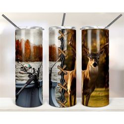 Fishing and Deer Hunting Tumbler Design for 20oz Skinny Tumblers, Faux Wood Hunting Tumbler Double Wall Insulated, Gift