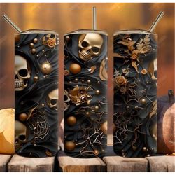 3D Gold Skinny Skull Skeleton Characters Halloween 20oz Tumbler Travel Mug Cup Double Wall Insulated