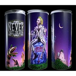 Beetlejuice Never Trust Living Horror Movie Characters Halloween 20oz Tumbler Double Wall Insulated Travel Mug Cup Gift
