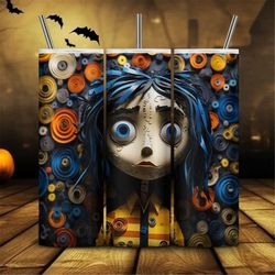 3D Quilted Coraline Horror Movie Characters Halloween 20oz Tumbler Double Wall Insulated Travel Mug Cup Gift For Her Co