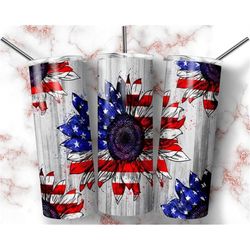 Patriotic Sunflower 4th Of July Tumbler 20oz Skinny Tumbler Sublimation, Gift For Her, Double Wall Insulated, Travel Cup