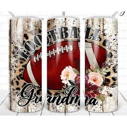 Football Grandma Tumbler Leopard Floral With Ball  20oz Skinny Tumbler Straw & Lid, Travel Mug Cup, Double Wall Insulate