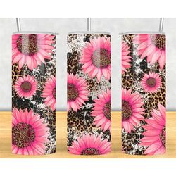 Personalized Sunflower Tumbler - Pink Leopard Cowhide Sunflower Tumbler - Sunflower Tumbler Gifts - Tumbler With Straw