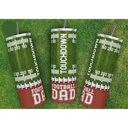 American Football Dad Touchdown 20oz Skinny Tumbler Straw & Lid, Travel Mug Cup, Double Wall Insulated, Great Gift