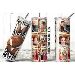 Custom Football Mom Player Personalize Players Picture Frame 20oz Skinny Tumbler Straw & Lid, Travel Mug Cup, Double Wal