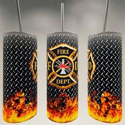 Firefighter Fire Diamond  Plate Tumbler, Birthday, Father's Day gift  20oz Skinny Tumbler Double Insulated Travel Cup Mu