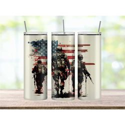 American Soldiers Tumbler Cup, Military Veteran Tumbler with American Flag, Perfect Gift for Veteran, USA Military Tumbl