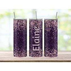 Purple Glitter Tumbler Cup, Personalized Name Tumbler for Her, Custom Name Tumbler for Daughter, Personalized Gifts for