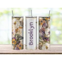 Vintage Floral Tumbler Cup, Personalized Name Floral Tumbler for Her, Custom Name Tumbler Cup for Daughter, Personalized