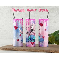 Stitch in Love, Valentine's Day Custom Names & Messages Added, Gifts For Him or Her, Personalized Tumbler w/Straw 20 OZ,