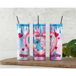 Stitch, Valentine's Day Custom Names & Messages Added, Gifts For Him or Her, Personalized Tumbler w/Straw 20 OZ, Stainle