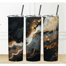 Tumbler Personalization Available Sublimation Permanent Marble Design Gift Box Water Bottle Straw Custom Name Black Grey