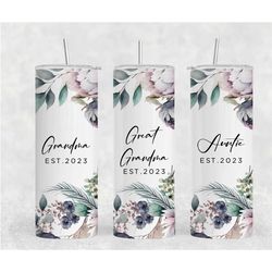 Personalized Skinny Tumbler, 20 oz Stainless Steel Floral Skinny Tumblers, Baby Shower Tumbler, Pregnancy Announcement,